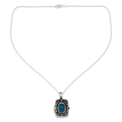 Chalcedon-Medaillon-Anhänger-Halskette - Handgefertigte Medaillon-Halskette aus Sterlingsilber und Chalcedon