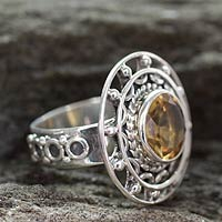 Citrine cocktail ring, 'Delhi Radiance' - Sterling Silver Cocktail Ring with Citrine