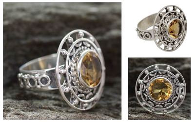 Citrine cocktail ring, 'Delhi Radiance' - Sterling Silver Cocktail Ring with Citrine
