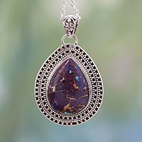 Sterling silver pendant necklace, 'Forest Secrets' - Purple Turquoise Necklace with Sterling Silver from India