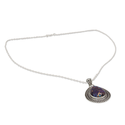 Halskette mit Anhänger aus Sterlingsilber - Lila Türkis Halskette mit Sterling Silber aus Indien