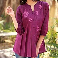 Featured review for Beaded cotton blouse, Magenta Blush