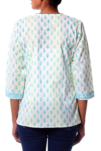 Túnica de mujer de algodón - Top tipo túnica con estampado de cachemira india de algodón para mujer