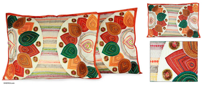 Applique cushion covers, Spice Islands (pair)