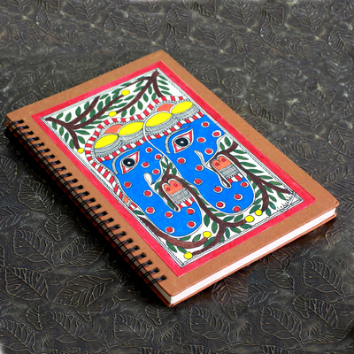 Madhubani journal, 'Elephant Duet' - Madhubani painting journal