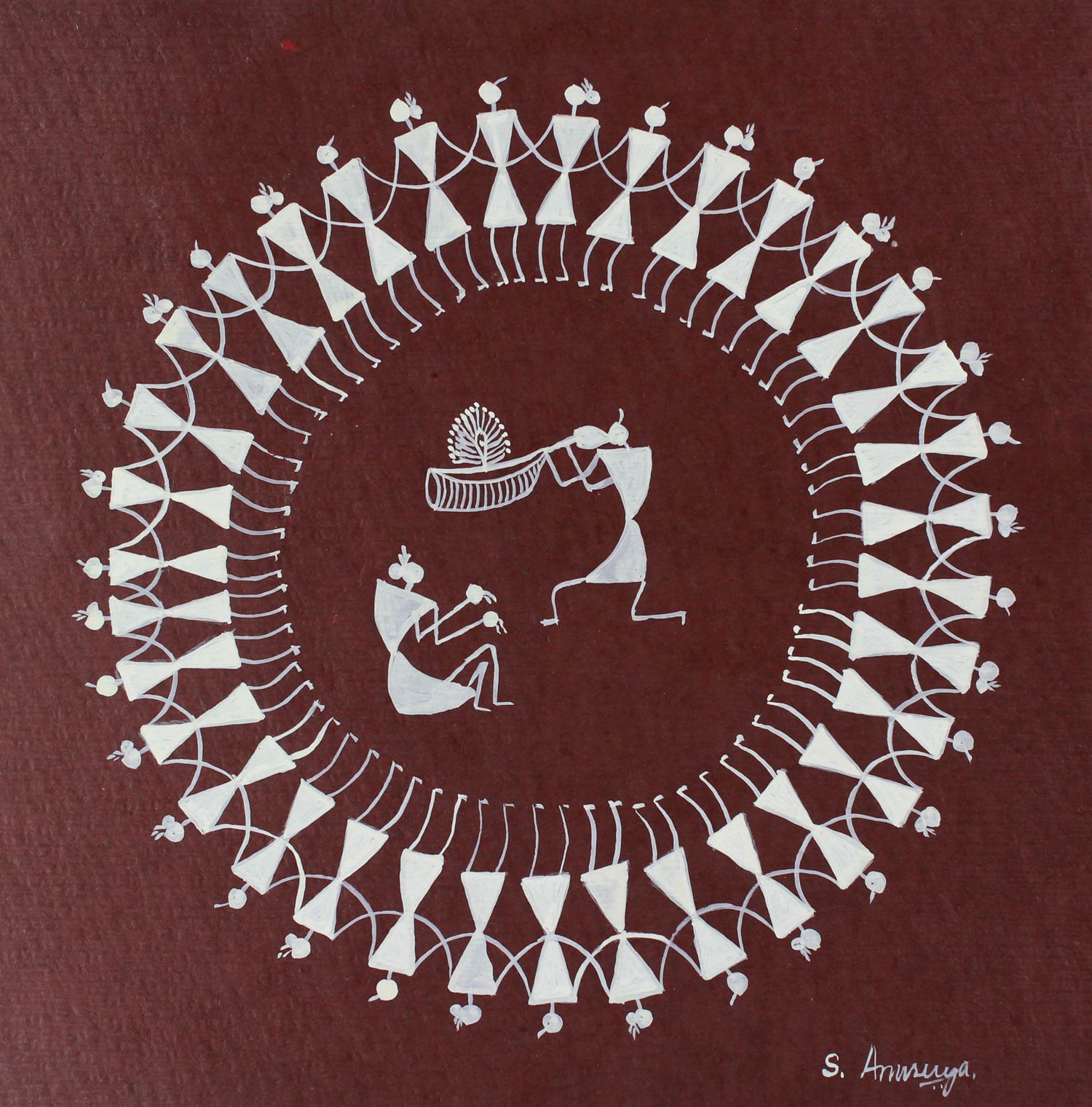 Warli Painting Tarpa Dance NOVICA   P206319 2a 