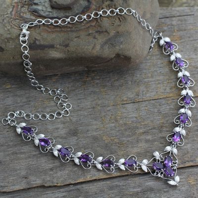 Amethyst Y necklace, 'Delhi Garden' - Amethyst Y necklace