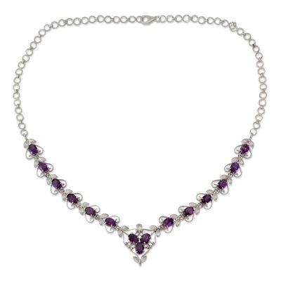Amethyst Y necklace, 'Delhi Garden' - Amethyst Y necklace