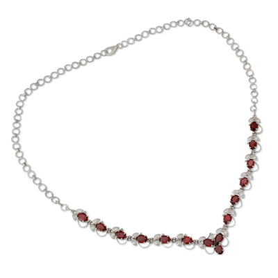 Garnet Y necklace, 'Delhi Garden' - Garnet Y necklace