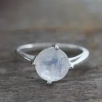 Anillo solitario piedra luna - Anillo de piedra lunar de plata de ley de comercio justo