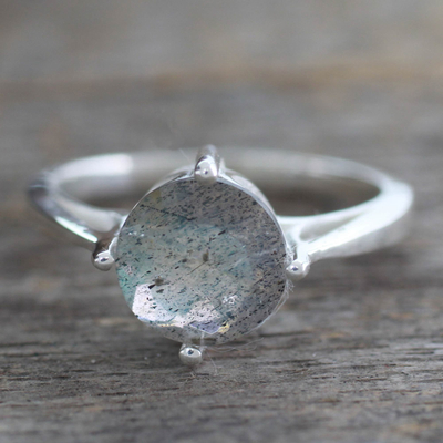 Labradorite solitaire ring, 'India Enthusiasm' - Labradorite Solitaire Ring in Sterling Silver from India