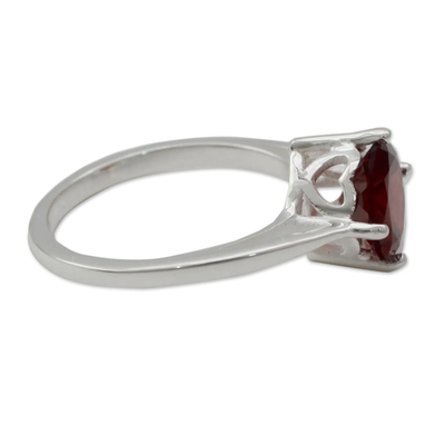 Garnet solitaire ring, 'India Love' - Garnet solitaire ring