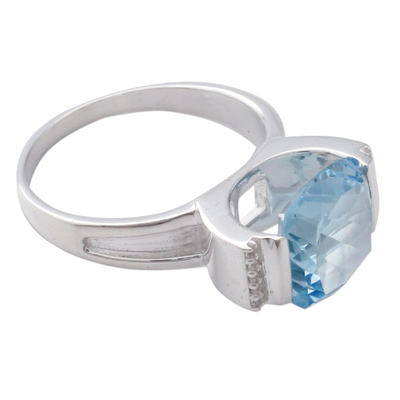 Blauer Topasring - Handgefertigter Einzelstein-Blautopas-Ring aus Sterlingsilber