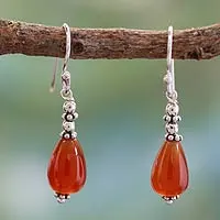 Carnelian dangle earrings, 'Fire' - Carnelian dangle earrings