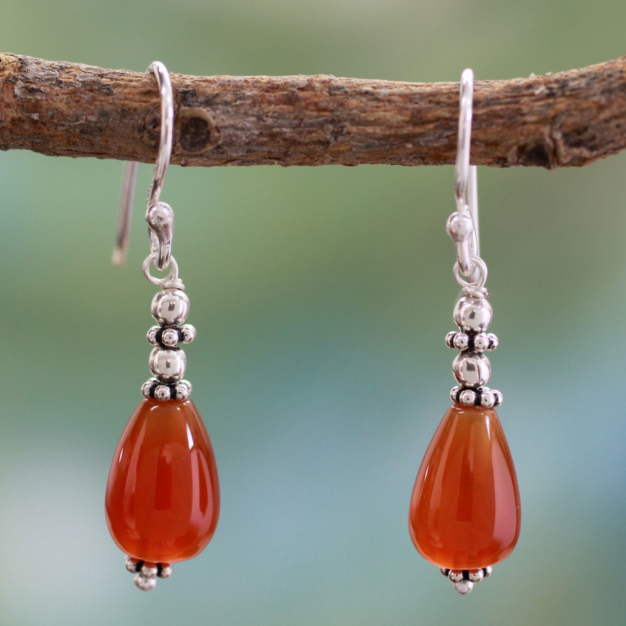 Indian Garnet and Carnelian Dangle Earrings - Dancing Red Gems