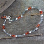 Labradorite and carnelian anklet, 'Delhi Dusk' - Labradorite and carnelian anklet