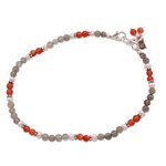 Labradorite and carnelian anklet, 'Delhi Dusk' - Labradorite and carnelian anklet