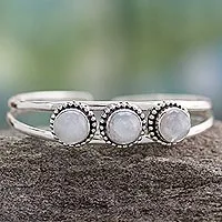 Pulsera de puño de piedra lunar arcoíris - Brazalete de piedra lunar arcoíris