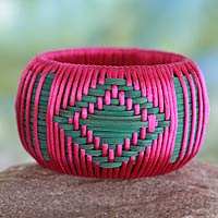Handcrafted rattan bangle bracelet, 'Fuchsia Forest' - Handmade Modern Natural Fiber Bangle Bracelet