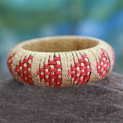 Rattan bangle bracelet, 'Ginger Arrows' - Handmade Rattan Bangle Bracelet