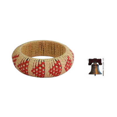Rattan bangle bracelet, 'Ginger Arrows' - Handmade Rattan Bangle Bracelet