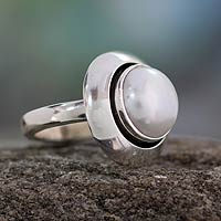 Cultured pearl cocktail ring, 'Jaipur Magic Moon' - India Women's Sterling Silver Single Stone Pearl Ring