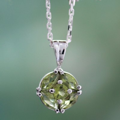 Peridot pendant necklace, 'Star of India' - Natural Peridot jewellery Sterling Silver Necklace