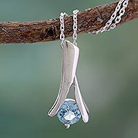 Blue topaz pendant necklace, 'Silver Flare' - Sterling Silver Pendant with Blue Topaz Gemstone 