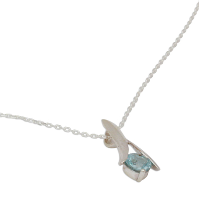 Blue topaz pendant necklace, 'Silver Flare' - Indian Sterling Silver and Blue Topaz Necklace