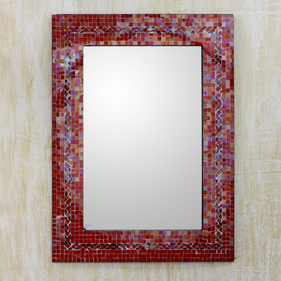 Glass mosaic wall mirror, 'India Sunset' - Handcrafted Indian Mosaic Glass Wall Mirror