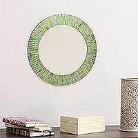 Glass mosaic wall mirror, 'Aqua Fantasy' - Hand Made Mosaic Wood Glass Mirror