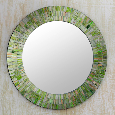 Glass mosaic wall mirror, 'Aqua Fantasy' - Hand Made Mosaic Wood Glass Mirror