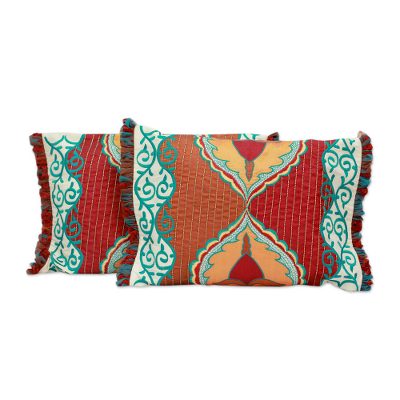 Cushion covers, 'Spring Symphony' (pair) - Floral Cushion Covers (Pair)