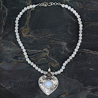 Rainbow moonstone and garnet pendant necklace, 'Moonlight Passion'
