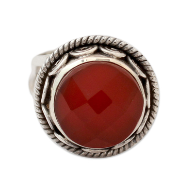 Carnelian cocktail ring, 'Passionate Kiss' - Fair Trade Jewellery Sterling Silver Ring with Carnelian 