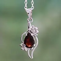 Garnet pendant necklace, 'Scarlet Grace' - Garnet pendant necklace