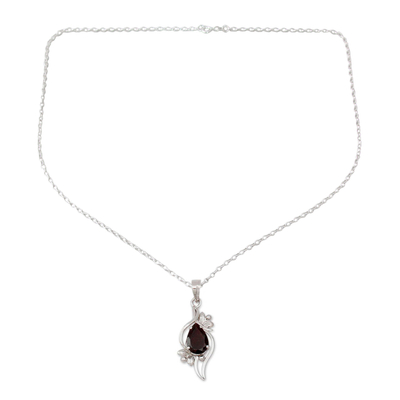 Garnet pendant necklace, 'Scarlet Grace' - Garnet pendant necklace