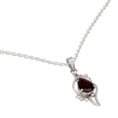 Garnet pendant necklace, 'Scarlet Grace' - Garnet pendant necklace