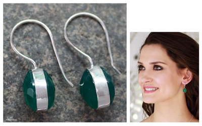 Enhanced onyx drop earrings, 'Fascinate' - Fair Trade Sterling Silver Drop Onyx Earrings
