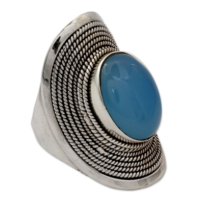 Sterling silver cocktail ring, 'Jaipur Skies' - Sterling Silver Jewelry Chalcedony Ring from India