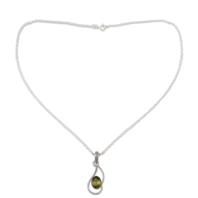 Peridot pendant necklace, 'Hindu Sonnet' - Peridot pendant necklace