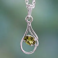 Peridot pendant necklace, 'Nouveau Hindu' - Peridot pendant necklace