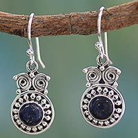 Lapis lazuli dangle earrings, 'Intuitive Owl'