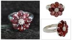 Garnet flower ring, 'Joyous Blossom' - Garnet Flower Ring Artisan Crafted with Sterling Silver
