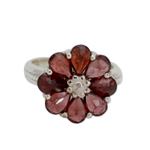 Garnet flower ring, 'Joyous Blossom' - Garnet Flower Ring Artisan Crafted with Sterling Silver