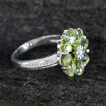 Peridot flower ring, 'Joyous Blossom' - Floral Sterling Silver and Peridot Cocktail Ring