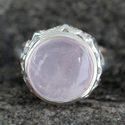 Rose quartz solitaire ring, 'Romantic Delhi' - Rose Quartz Jewellery Sterling Silver Solitaire Ring