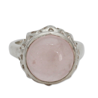 Rose quartz solitaire ring, 'Romantic Delhi' - Rose Quartz Jewellery Sterling Silver Solitaire Ring