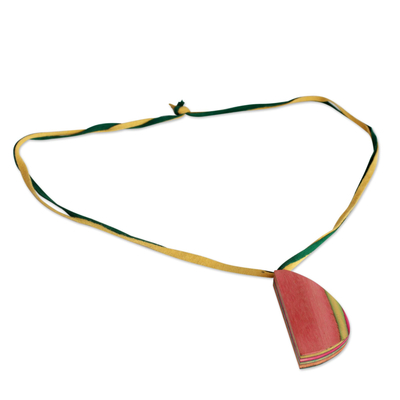 Halskette mit Anhänger aus Leder und indischem Ulmenholz - Halskette mit Anhänger aus Leder und Holz