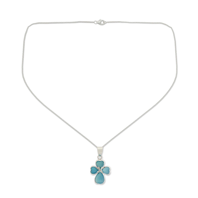 Sterling silver cross necklace, 'Heartfelt' - Indian Cross Sterling Silver and Chalcedony Necklace